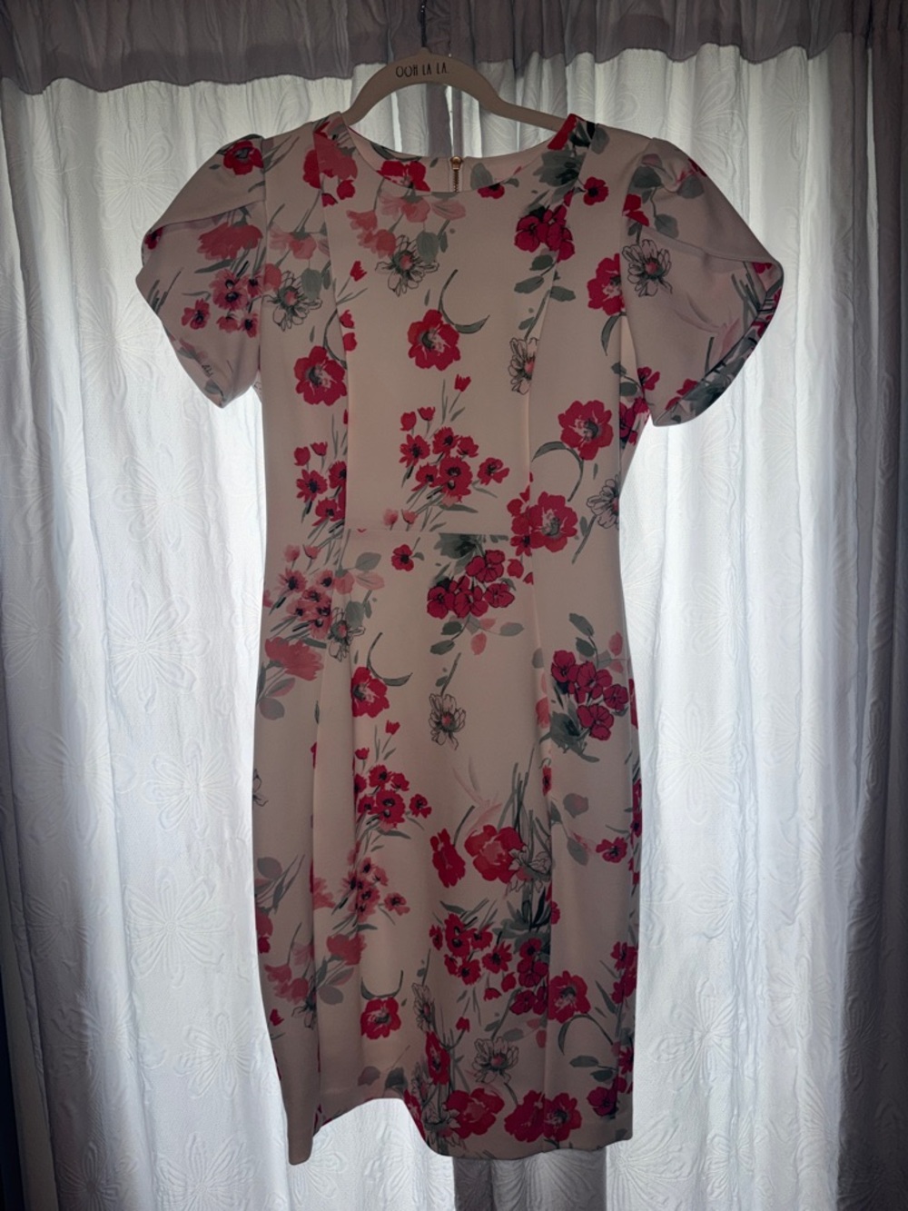 Calvin Klein Cream Midi Dress with Pink Floral Print